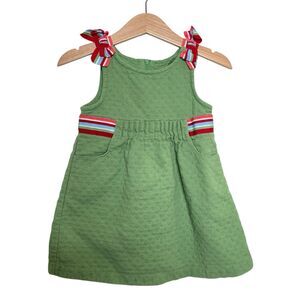 Gymboree 18-24 Month Baby Girl Jumper Dress Green Ribbon Pockets Zip Back